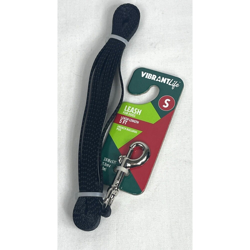 Vibrant Life Dog Leash 5 Foot French Bulldog Pug Black Dog Size Small NEW